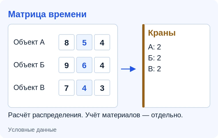 Распределение кранов и проектирование учёта материалов — схема сценария