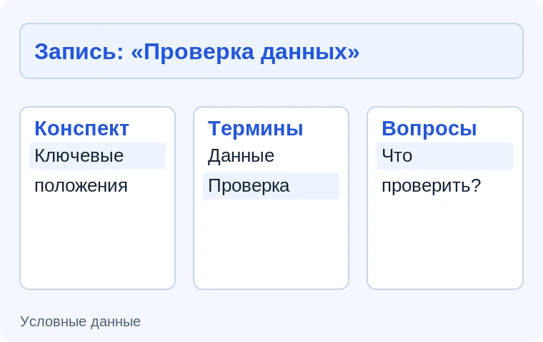 Материалы из записи занятия. Иллюстрация задачи на условных данных.